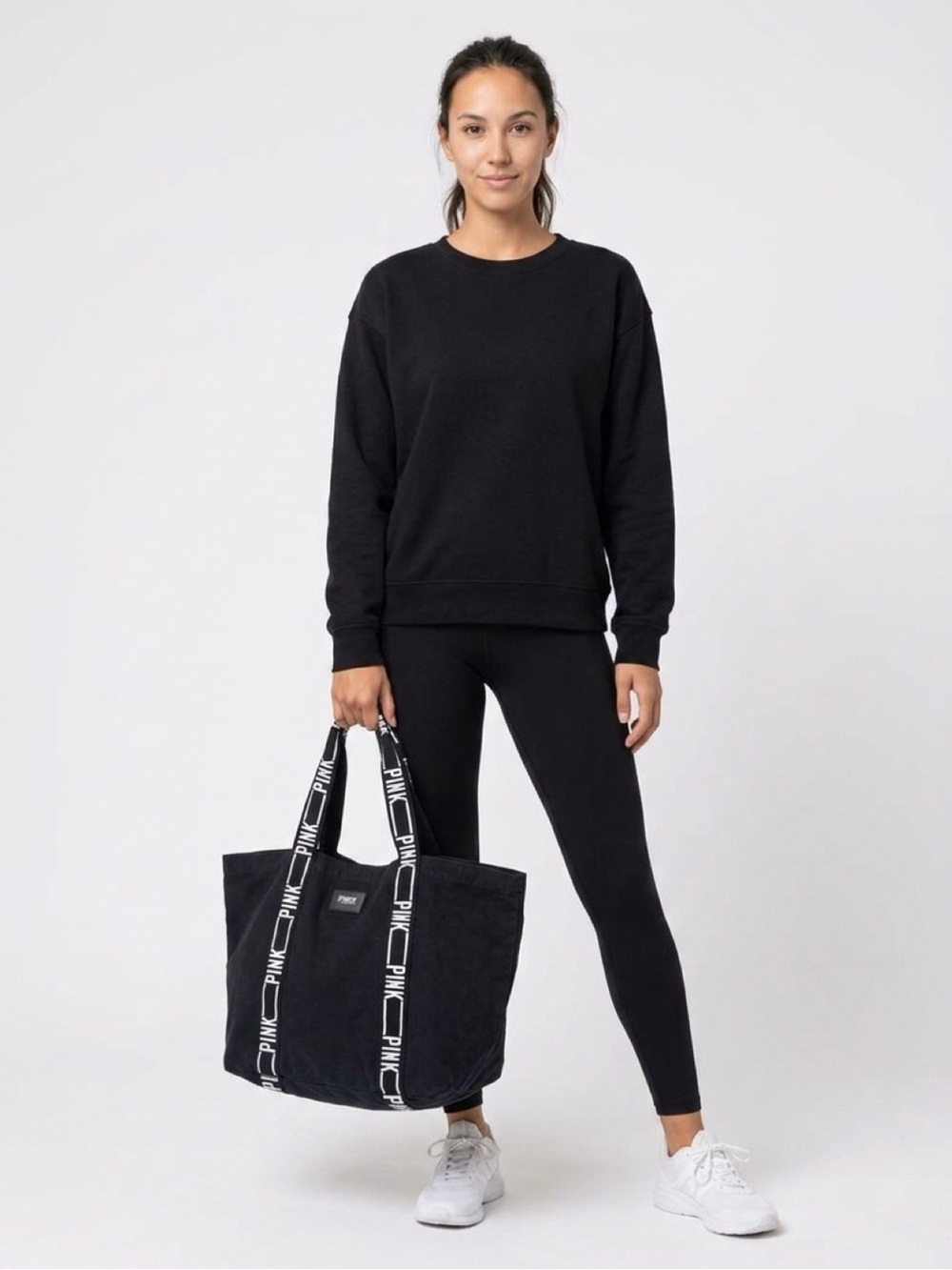PINK Victoria's Secret Black and White Large  Canvas Tote Bag